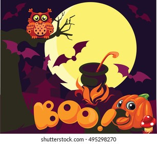 vector cartoon background halloween decorations for children's parties, cards and other