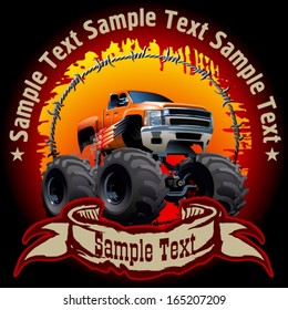 Vector Cartoon background with monstertruck. EPS-10 with transparency effects for one-click repaint