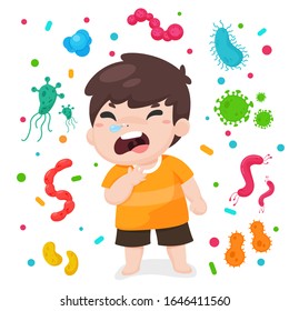 Vector cartoon bacteria or corona virus floating in the air Causing the flu Coughing and runny nose.