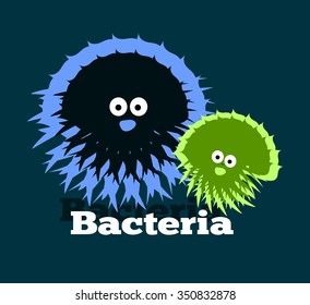 Vector cartoon bacteria on a dark background. Logo or emblem. Medical or scientific subjects.