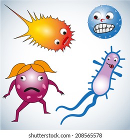 Vector cartoon bacteria set on white background