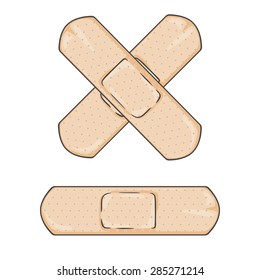 Vector Cartoon Bactericidal Plaster. Single and Cross.