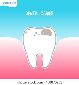 Vector cartoon bad tooth icon with dental caries. Design for dental clinic