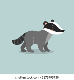 Vector cartoon badger. Forest animal. cute badger