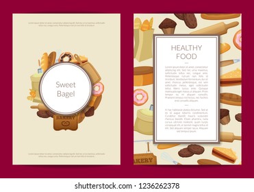 Vector cartoon bakery card or flyer template illustration