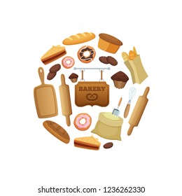 Vector cartoon bakery in circle shape illustration