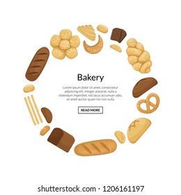 Vector cartoon bakery elements in circle shape with place for text illustration