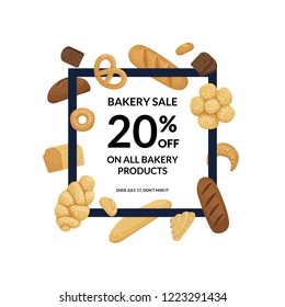 Vector cartoon bakery elements frame with place for text illustration