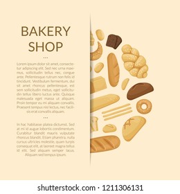 Vector cartoon bakery elements in paper pocket background with place for text and shadows illustration