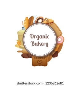 Vector cartoon bakery under circle with place for text illustration