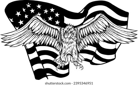 Vector Cartoon Bald Eagle With Spreaded Wings