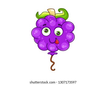 Vector cartoon balloon with cute face, funny grape balloon