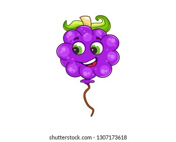 Vector cartoon balloon with cute face, funny grape balloon