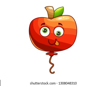 Vector cartoon balloon with funny face, cute apple balloon