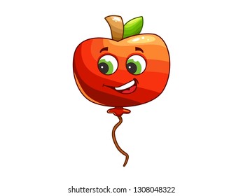 Vector cartoon balloon with funny face, cute apple balloon
