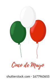 Vector cartoon balloons in colors of Mexican flag - Cinco de Mayo concept. Traditional holiday, national celebration.