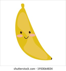 Vector cartoon banana character illustration. Isolated on white background. Cute banana with happy face.