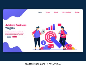 Vector cartoon banner template for achieve business targets with financial analysis. Landing page and website creative design templates for business. Can be used for web, mobile apps, posters, flyers