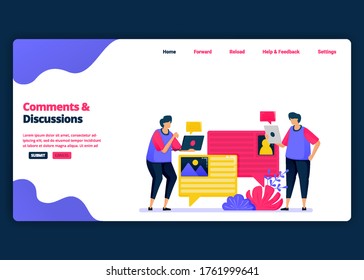 Vector cartoon banner template for discuss and comment with colleagues about work. Landing page and website creative design templates for business. Can be used for web, mobile apps, posters, flyers