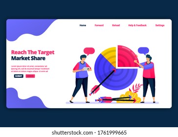 Vector cartoon banner template for reach target of market share and sales profits. Landing page and website creative design templates for business. Can be used for web, mobile apps, posters, flyers
