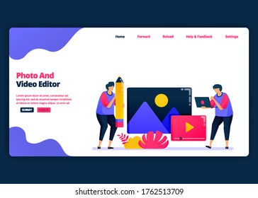 Vector cartoon banner template for video and photo editing with pro software. Landing page and website creative design templates for business. Can be used for web, mobile apps, posters, flyers