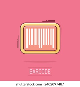 Vector cartoon barcode product distribution icon in comic style. Barcode sign illustration pictogram. Scan label business splash effect concept.