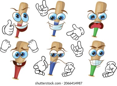 Vector cartoon baseball bat mascot on white background. Perfect for printing on posters, wallpapers, wall murals, mugs, glasses, deckchairs, banners, roll-ups. EPS vector format.