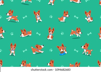 Vector cartoon basenji dog seamless pattern for design.