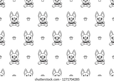 Vector cartoon basenji dog seamless pattern for design.
