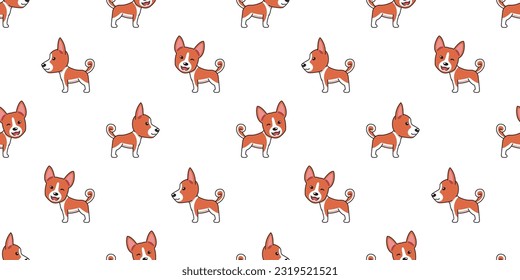 Vector cartoon basenji dog seamless pattern background for design.