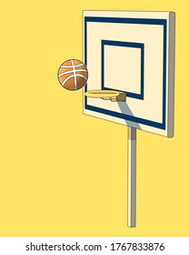 vector cartoon basketball. Doodle basketball ring on a yellow background.