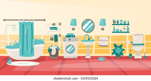 Vector Cartoon Bathroom Interior Background Template Stock Vector