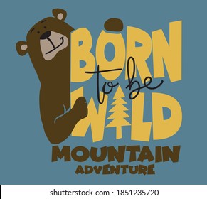 vector cartoon bear character and adventure print