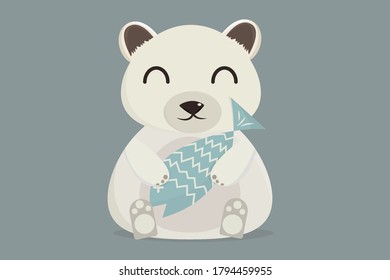 vector cartoon the bear holds fresh fish