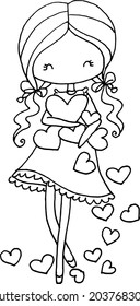 vector cartoon beautiful girl with toys heart shape