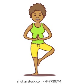 Vector cartoon beautiful  woman exercising yoga poses. Health girl relax in fitness poses.