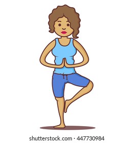 Vector cartoon beautiful  woman exercising yoga poses. Health girl relax in fitness poses.