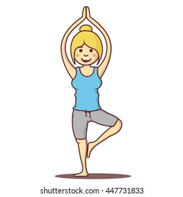 Vector cartoon beautiful woman exercising yoga poses.Health girl relax in fitness poses.