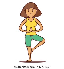 Vector cartoon beautiful woman exercising yoga poses.Health girl relax in fitness poses.