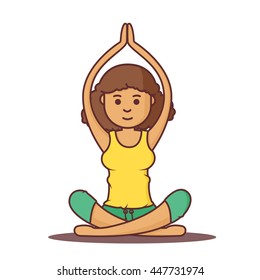 Vector cartoon beautiful woman exercising yoga poses.Health girl relax in fitness poses.