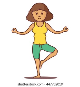 Vector cartoon beautiful woman exercising yoga poses.Health girl relax in fitness poses.