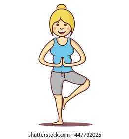 Vector cartoon beautiful woman exercising yoga poses.Health girl relax in fitness poses.
