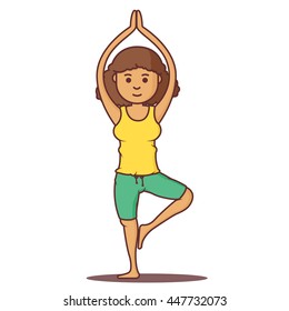 Vector cartoon beautiful woman exercising yoga poses.Health girl relax in fitness poses.