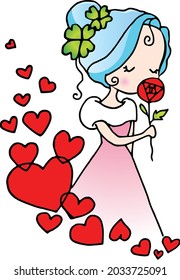 vector cartoon beauty girl with flowers love 