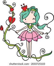 vector cartoon beauty girl with flowers love 