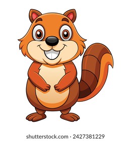 Vector cartoon beaver posing on white background.