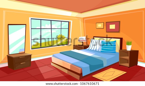 Vector Cartoon Bedroom Interior Background Template Stock Vector Royalty Free 1067610671