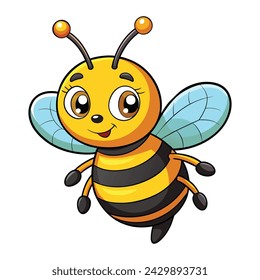 Vector de ilustración de abeja de dibujos animados en blanco