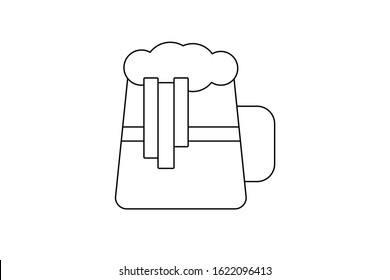 Vector Cartoon Beer Glass line Icon Isolated On White Background