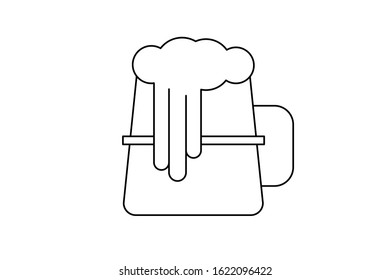 Vector Cartoon Beer Glass line Icon Isolated On White Background